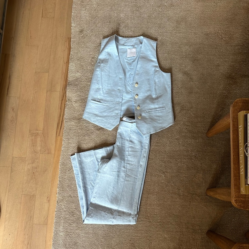 Light Blue Linen Vest and Pants Set